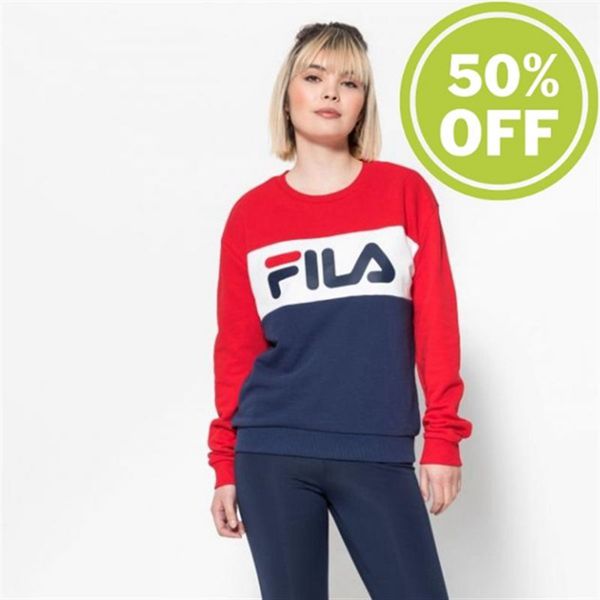 Fila Leah Crew Shirt Women's Sweatshirts - Black/Red/White,NZ 318-39540